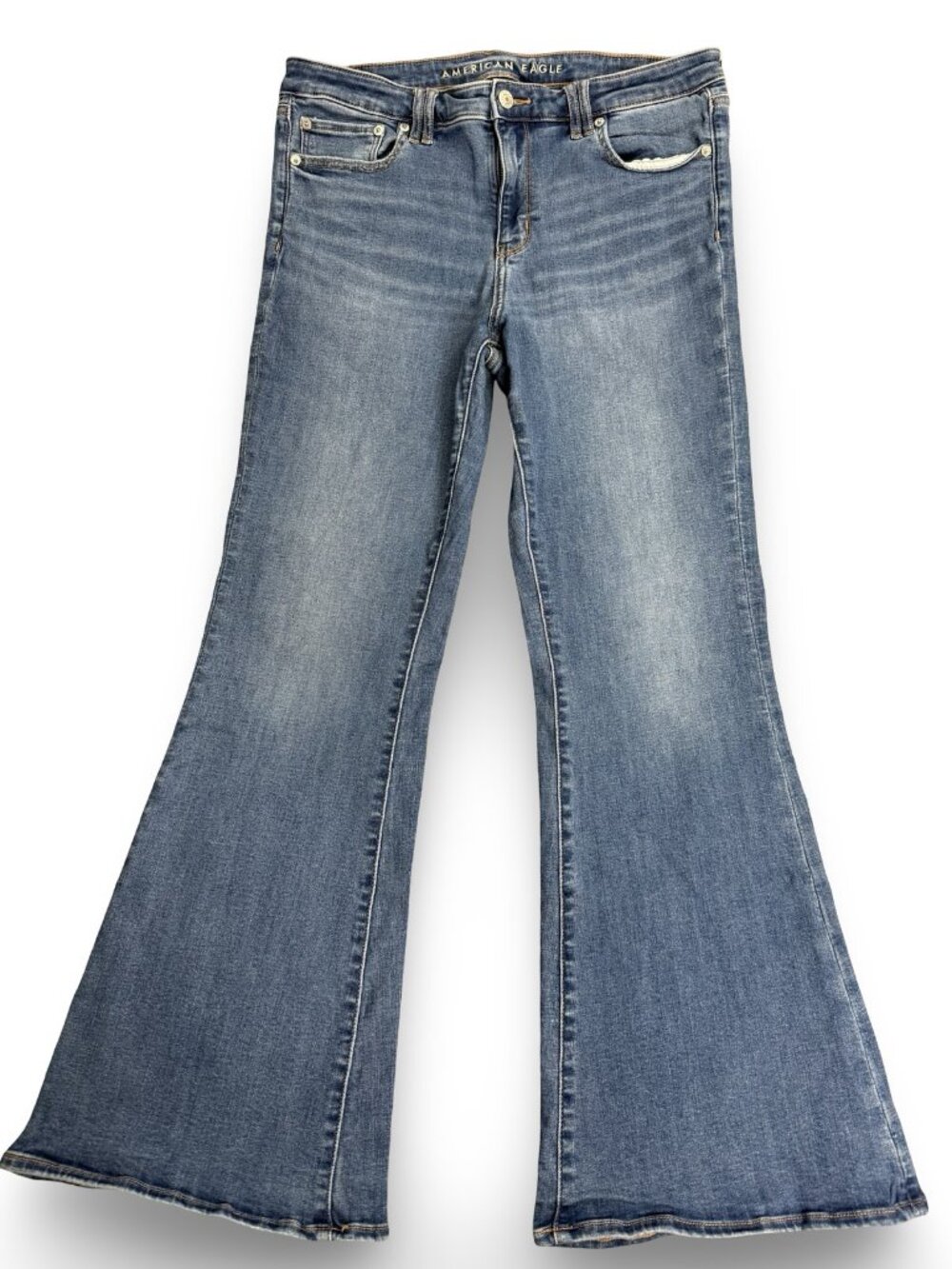 American Eagle Low-Rise Flare Jeans Womens 14 Blue Y2K Next Level Stretch 70s